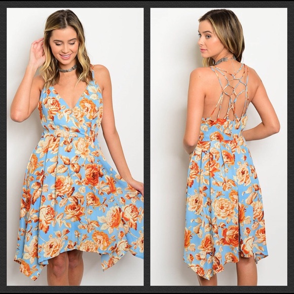 Dresses & Skirts - 🛍SALE🛍 Orange Baby Blue Backless Floral Dress